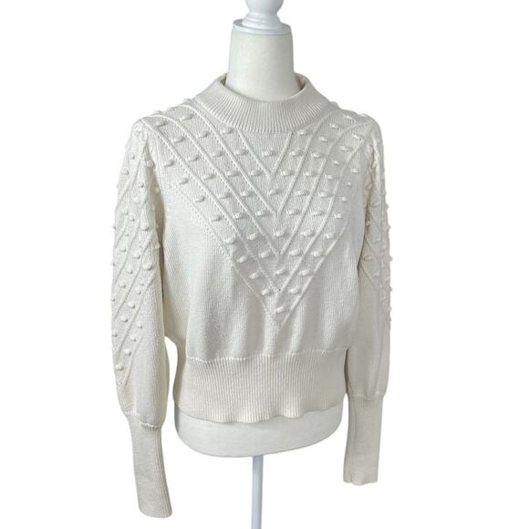French Connection Cropped Bobble-Stitched Knit Sweater Cream Sz Large Cottage - Picture 5 of 13